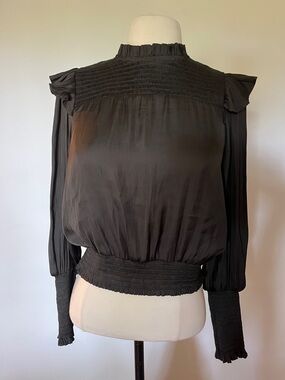 Ruffled Smocked Black Blouse